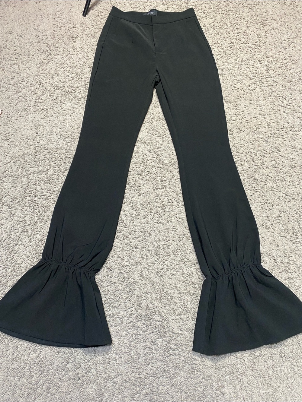 AKIRA Black Wide-Leg Ruffle Hem Jeans